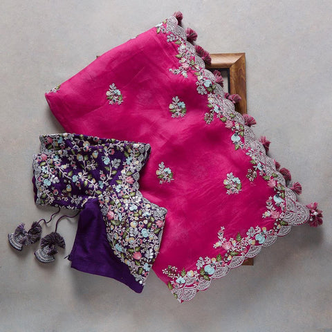 Heavy embroidery sequence work party wear organza silk