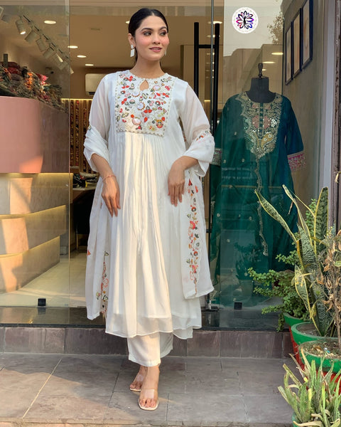 Our newly launched designer thread work beautiful anarkali pair in chinon fabric