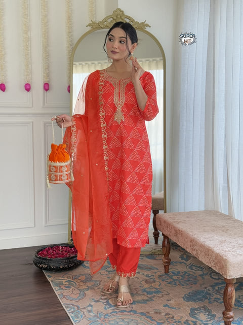 Viscose Embroidered Kurti With Bottom & Dupatta Suit