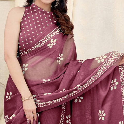 Printed Chiffon Saree with unstitched blouse