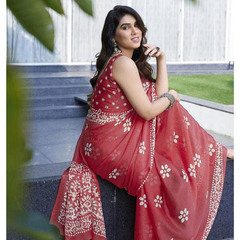 Printed Chiffon Saree with unstitched blouse