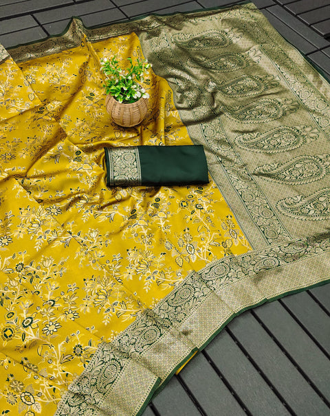 Pure Bright Colour Gold Toned Beautiful Trendy Banarasi Silk Woven Designer