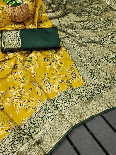 Pure Bright Colour Gold Toned Beautiful Trendy Banarasi Silk Woven Designer