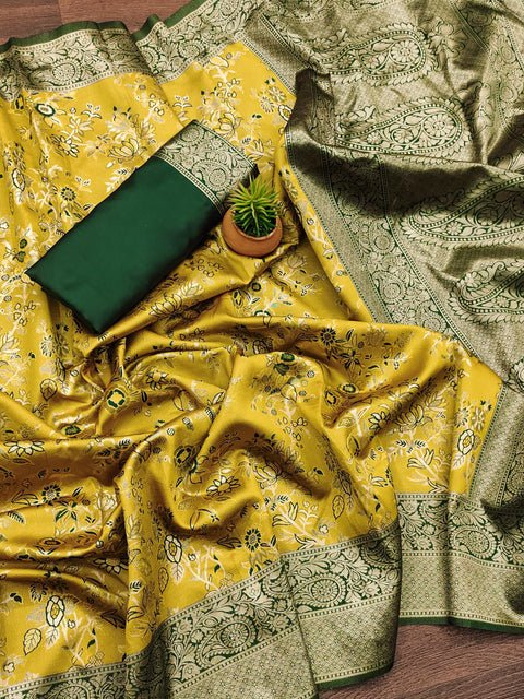 Pure Bright Colour Gold Toned Beautiful Trendy Banarasi Silk Woven Designer