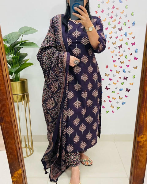 Printed Silk Blend Straight Suit With Dupatta