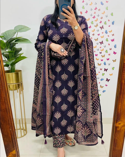 Printed Silk Blend Straight Suit With Dupatta