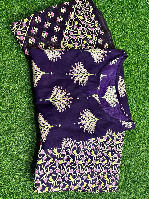 Printed Silk Blend Straight Suit With Dupatta