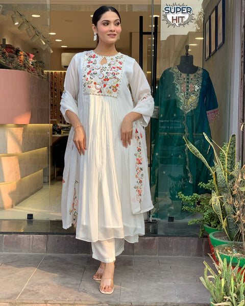 Our newly launched designer thread work beautiful anarkali pair in chinon fabric