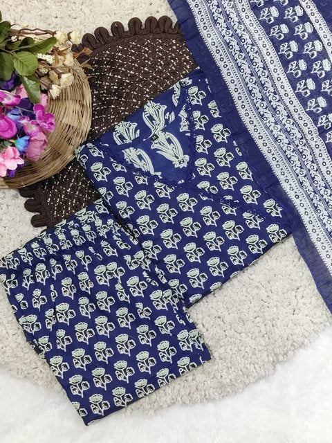 Bunaai Printed Designer A-Line Kurti With Pant & Dupatta Suit