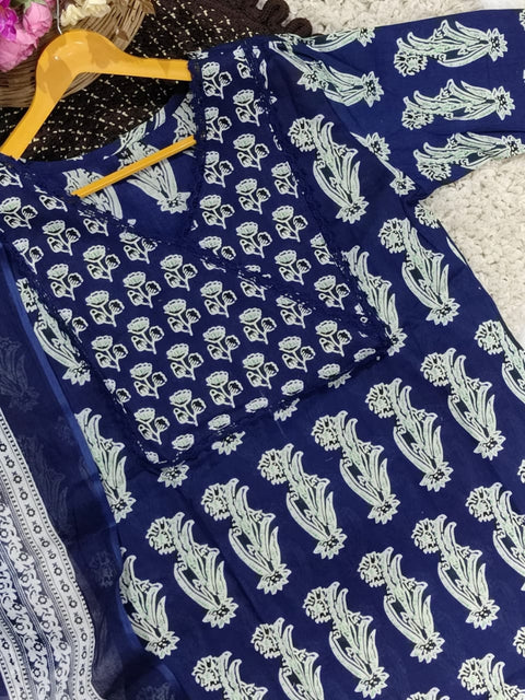 Bunaai Printed Designer A-Line Kurti With Pant & Dupatta Suit
