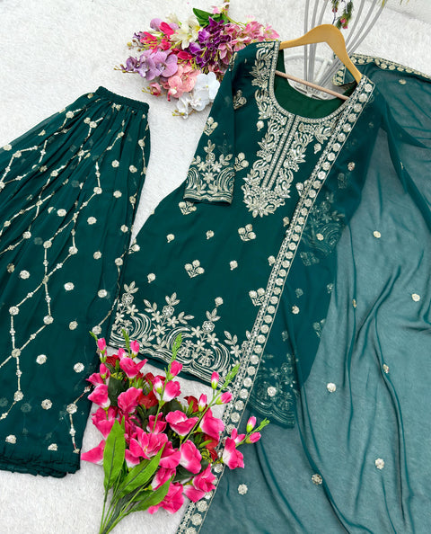 New Pure Fox Georgette Top-Sarara and Dupatta Suit Fully Stitched Ready To Wear