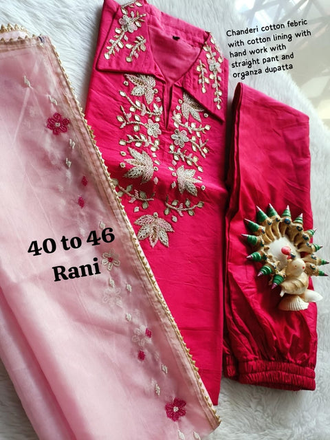 Heavy Chanderi cotton kurti pant with duptaa