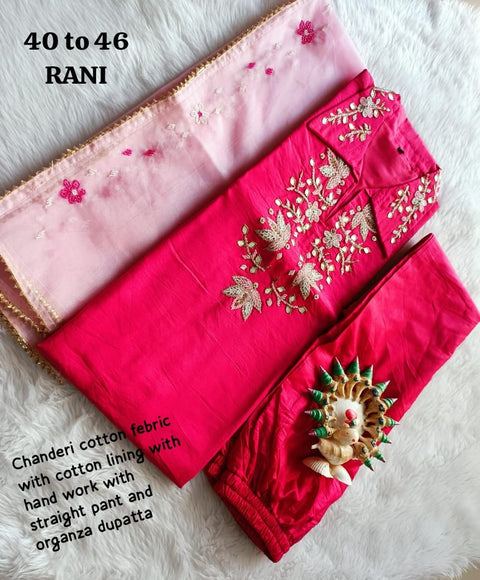 Heavy Chanderi cotton kurti pant with duptaa