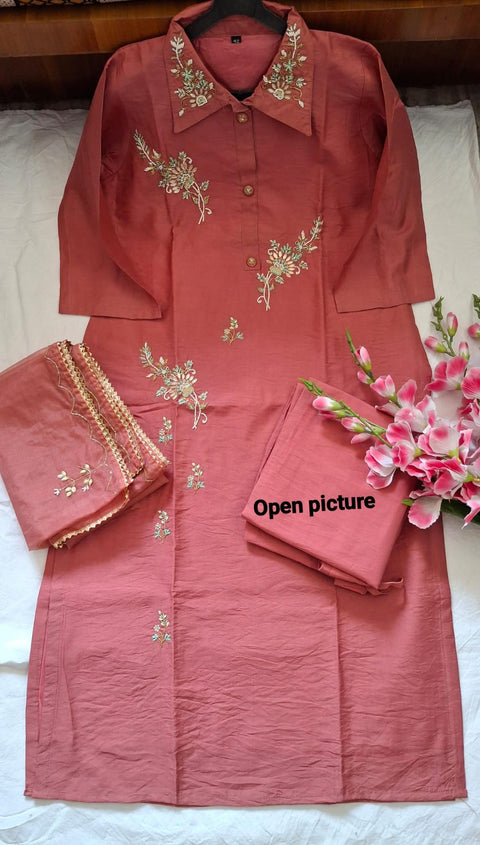 Heavy Chanderi cotton kurti pant with duptaa