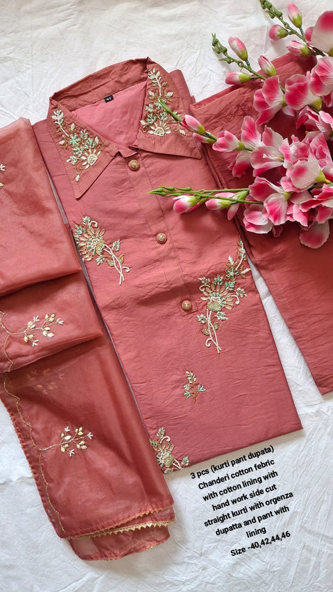 Heavy Chanderi cotton kurti pant with duptaa