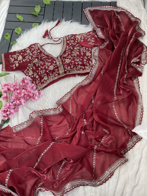 Lilac Mauve Soft Satin Organza Saree
