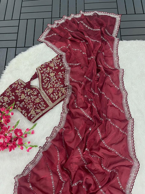 Lilac Mauve Soft Satin Organza Saree