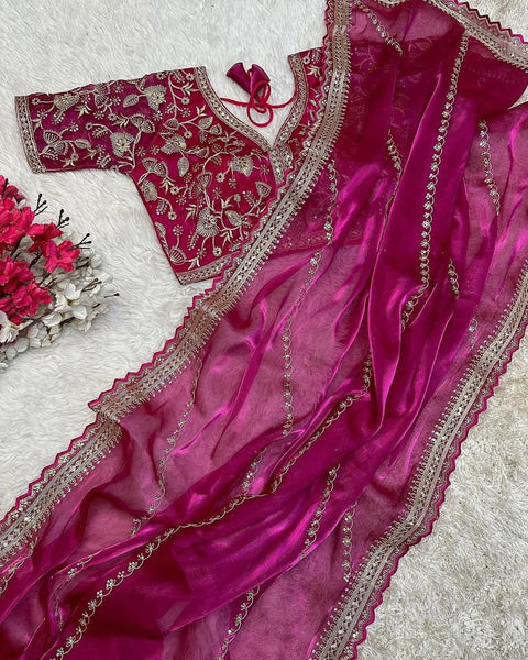 Lilac Mauve Soft Satin Organza Saree