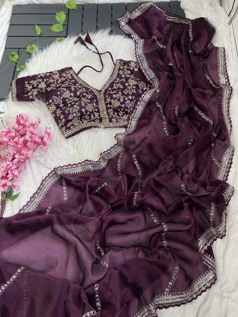 Lilac Mauve Soft Satin Organza Saree