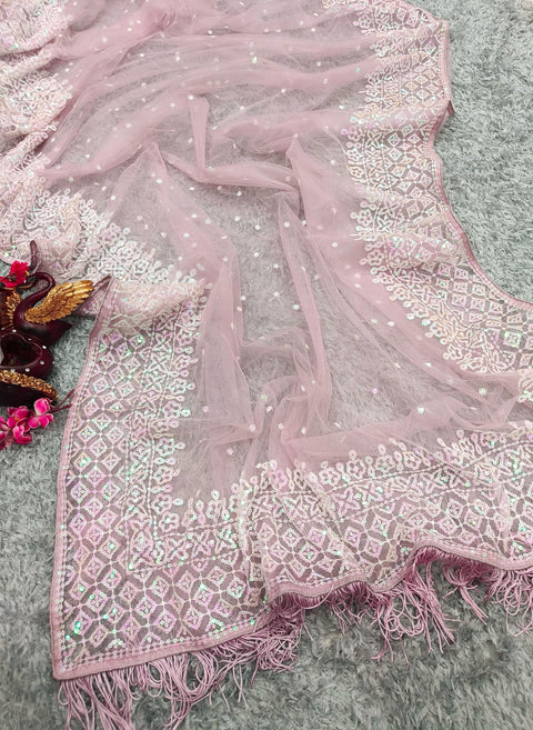 Embroidered Semi-Stitched Lehenga & Unstitched Blouse With Dupatta