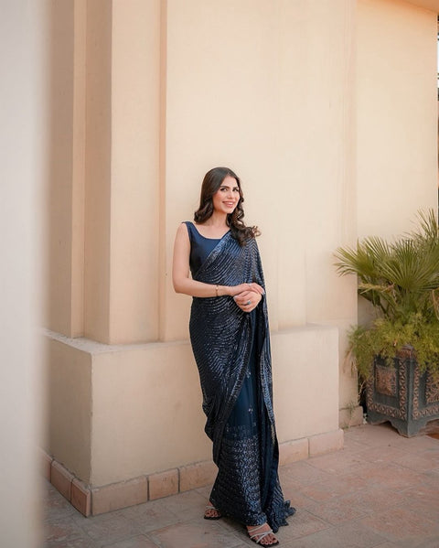 Georgette Sequins Embroidered Party Wear Saree