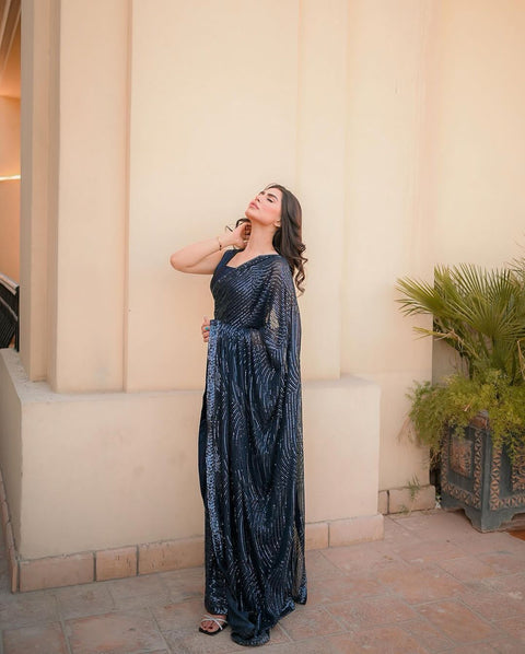Georgette Sequins Embroidered Party Wear Saree