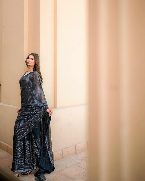 Georgette Sequins Embroidered Party Wear Saree