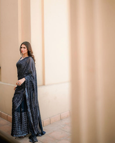 Georgette Sequins Embroidered Party Wear Saree