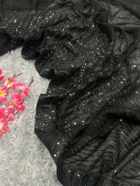 Georgette Sequins Embroidered Party Wear Saree