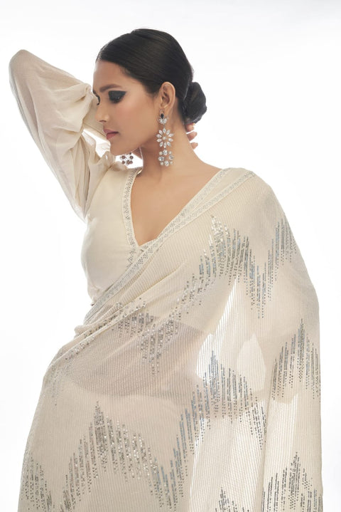 Fancy Embroidery Sequence Work And Hot Pix Boder Saree