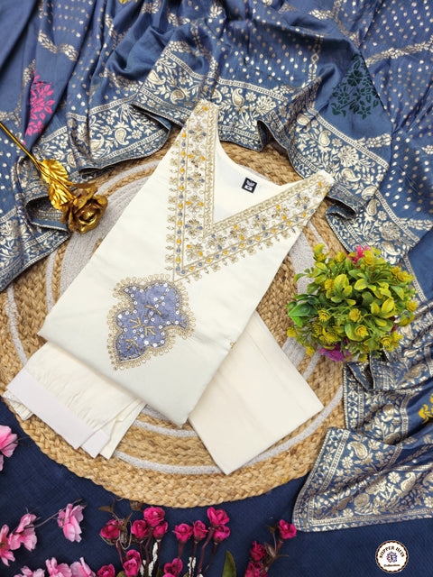 Sequence Embroidered Silk Blend Kurti With Pant And Crochet Worked