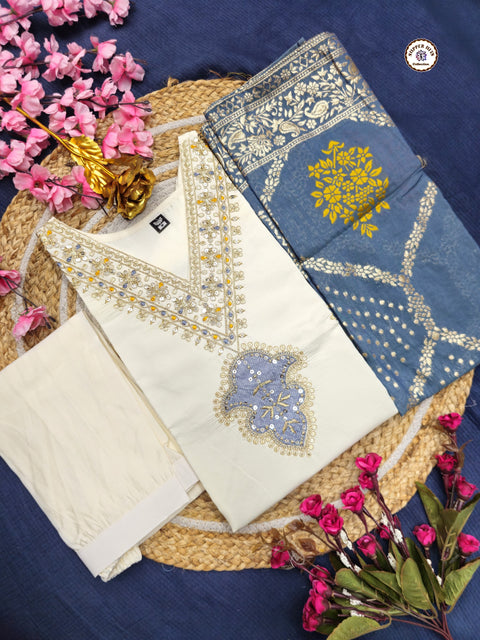Sequence Embroidered Silk Blend Kurti With Pant And Crochet Worked