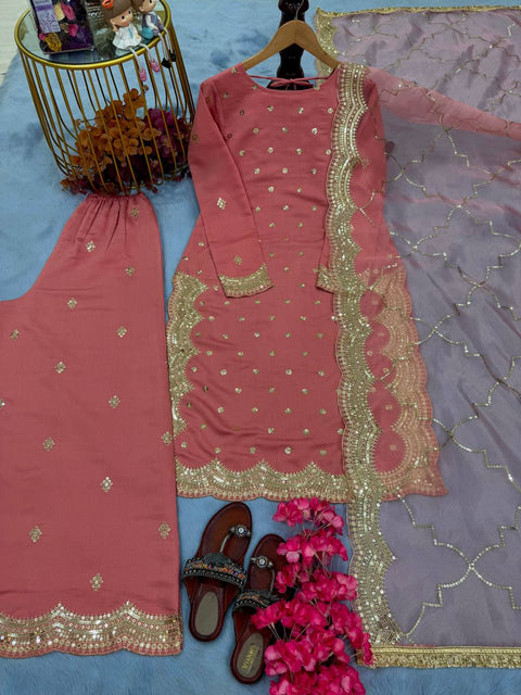 Heavy Pure Fox Georgette With Heavy Embroidered With Sequence