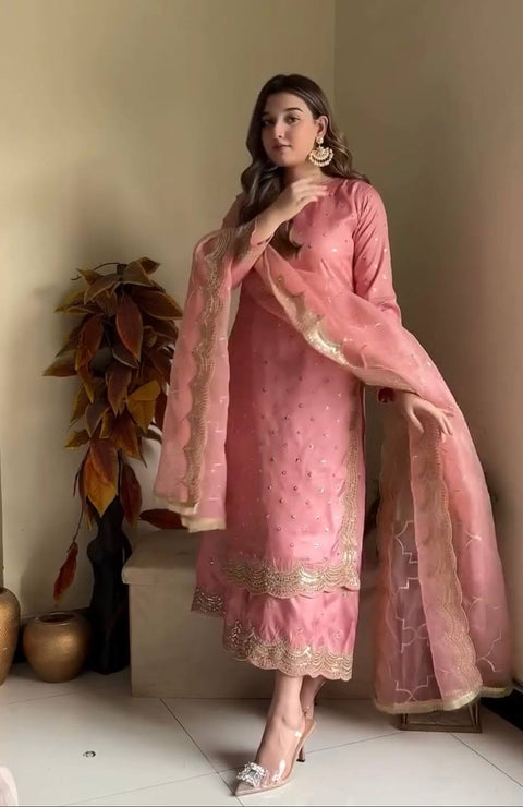 Heavy Pure Fox Georgette With Heavy Embroidered With Sequence