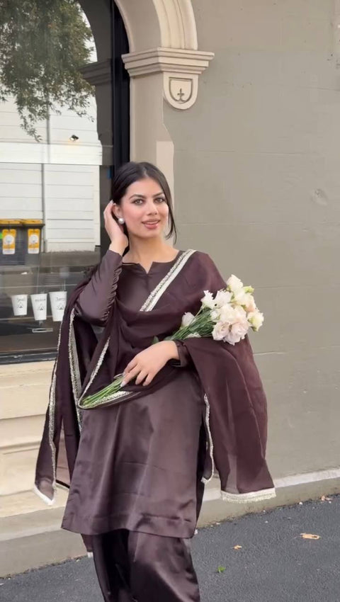 Wonderful Wine Color Japan Satin With Full Sleeve Salwar Suit