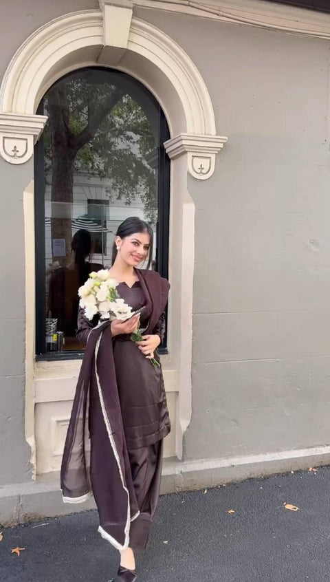 Wonderful Wine Color Japan Satin With Full Sleeve Salwar Suit