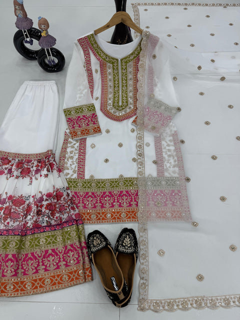 New Embroidered Heavy Chinon Silk Kurti With palazzo And Dupatta