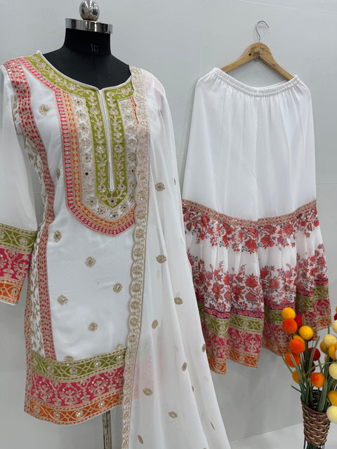 New Embroidered Heavy Chinon Silk Kurti With palazzo And Dupatta