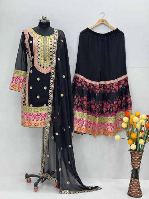 New Embroidered Heavy Chinon Silk Kurti With palazzo And Dupatta