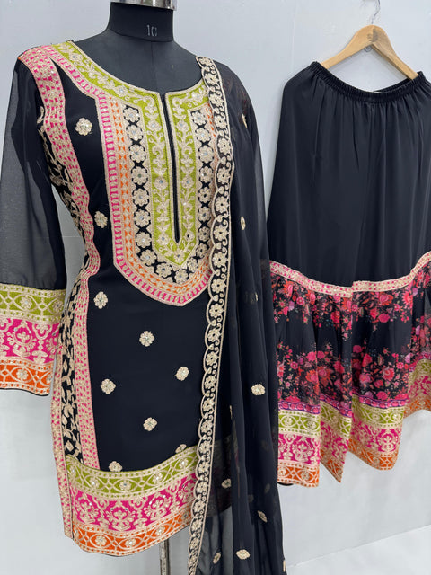 New Embroidered Heavy Chinon Silk Kurti With palazzo And Dupatta