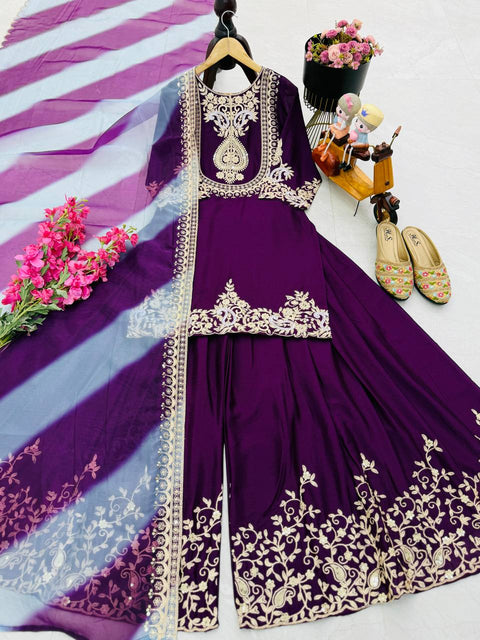 Very Beautiful Heavy Embroidered Party wear Top Sharara & dupatta suit