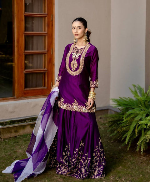 Very Beautiful Heavy Embroidered Party wear Top Sharara & dupatta suit