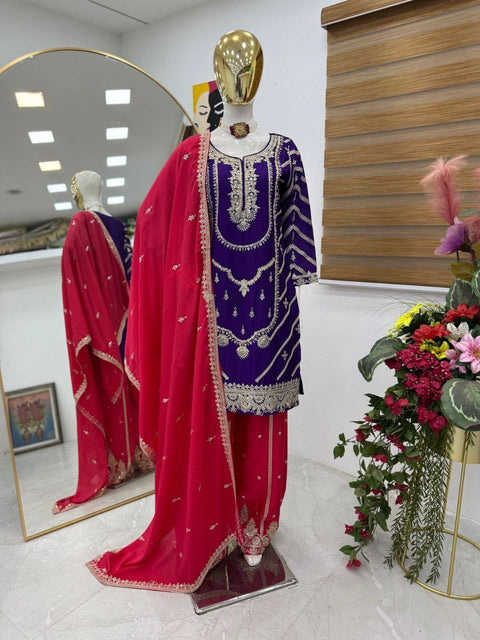 Very Beautiful Heavy Embroidered Party wear Top Sharara & dupatta suit