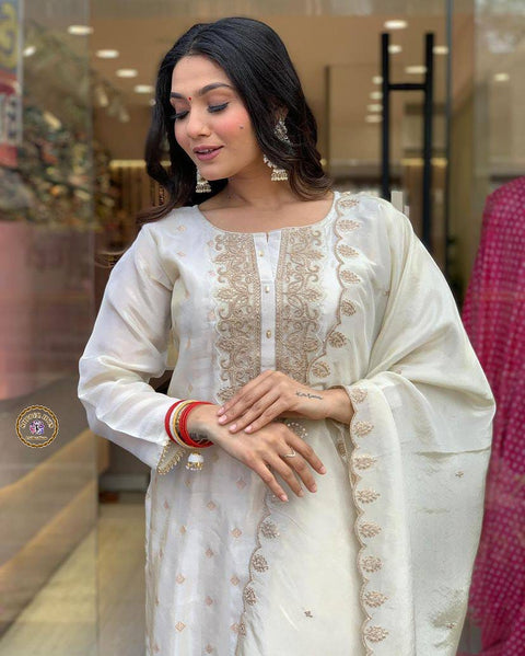 Embroidery viscos jacqurd kurti and pent chanderi dupatta suit