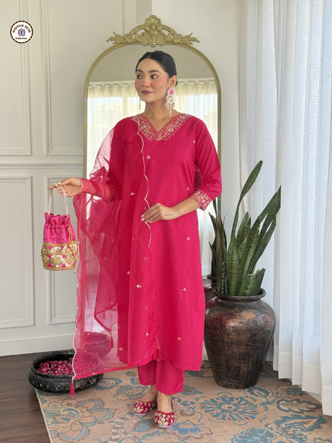 Design Silk Blend Floral Embroidered Regular Kurti Trousers with dupatta
