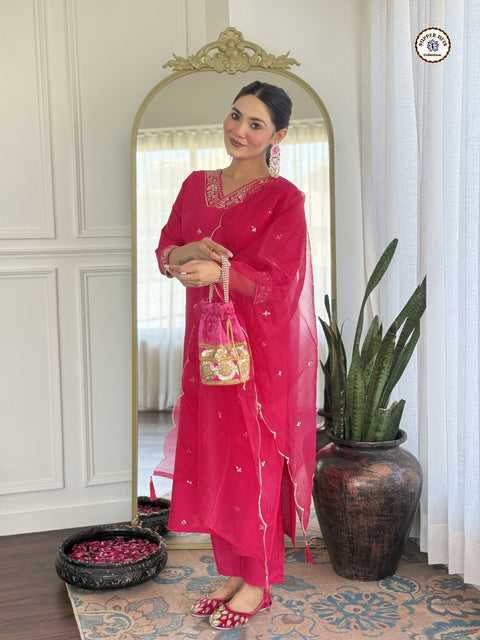 Design Silk Blend Floral Embroidered Regular Kurti Trousers with dupatta