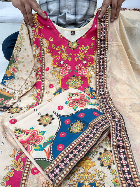 New Designer Collection in Pure chinon silk With Fancy Embroidered Work Stitched Suit