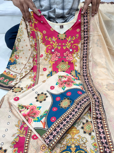 New Designer Collection in Pure chinon silk With Fancy Embroidered Work Stitched Suit