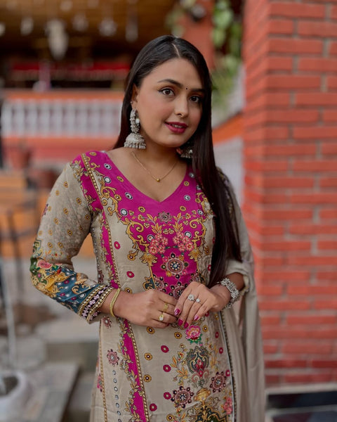 New Designer Collection in Pure chinon silk With Fancy Embroidered Work Stitched Suit