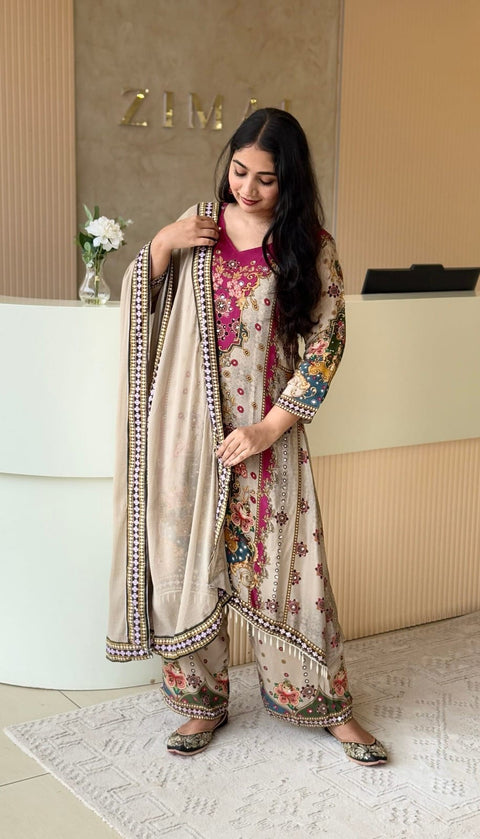New Designer Collection in Pure chinon silk With Fancy Embroidered Work Stitched Suit